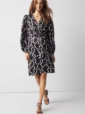 White House Black Market Black and White Polka Dot Wrap Dress